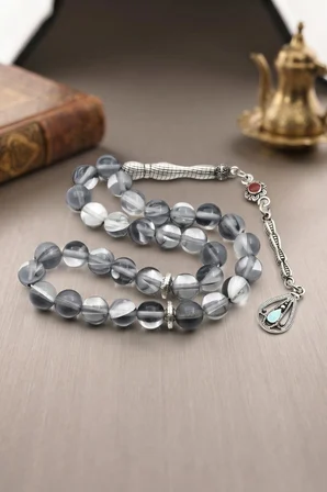 Termal Kuvars Taşlı 33'lük Tesbih Metal Püsküllü 8mm Küre Kesim 902827
