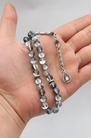 Termal Kuvars Taşlı 33'lük Tesbih Metal Püsküllü 8mm Küre Kesim 902827