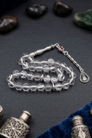 Termal Kuvars Taşlı 33'lük Tesbih Metal Püsküllü 8mm Küre Kesim 902828