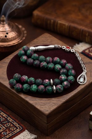 Doğal Jade Yeşim Taşlı 33'lük Tesbih Metal Püsküllü 8mm Küre Kesim 902831