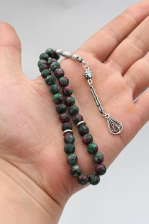 Doğal Jade Yeşim Taşlı 33'lük Tesbih Metal Püsküllü 8mm Küre Kesim 902831