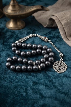 Doğal Hematit Taşlı 33'lük Tesbih Metal Püsküllü 8mm Küre Kesim 902833