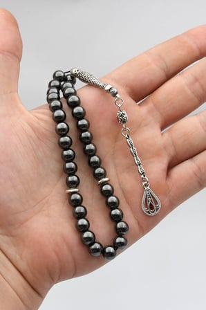 Doğal Hematit Taşlı 33'lük Tesbih Metal Püsküllü 8mm Küre Kesim 902833