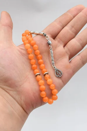 Doğal Akik Taşlı 33'lük Tesbih Metal Püsküllü 8mm Küre Kesim 902835