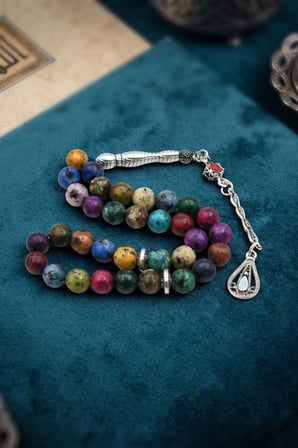 Doğal Jade Taşlı 33'lük Tesbih Metal Püsküllü 8mm Küre Kesim 902836