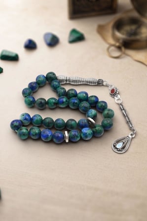 Doğal Lapis Taşlı 33'lük Tesbih Metal Püsküllü 8mm Küre Kesim 902837