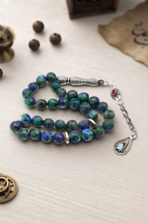 Doğal Lapis Taşlı 33'lük Tesbih Metal Püsküllü 8mm Küre Kesim 902837