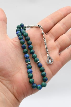 Doğal Lapis Taşlı 33'lük Tesbih Metal Püsküllü 8mm Küre Kesim 902837