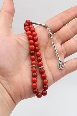 Doğal Akik Taşlı 33'lük Tesbih Metal Püsküllü 8mm Küre Kesim 902841
