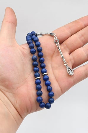 Doğal Lapis lazuli Taşlı 33'lük Tesbih Metal Püsküllü 8mm Küre Kesim 902842