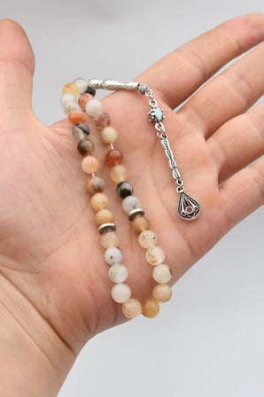 Yemen Akik Taşlı 33'lük Tesbih Metal Püsküllü 8mm Küre Kesim 902844