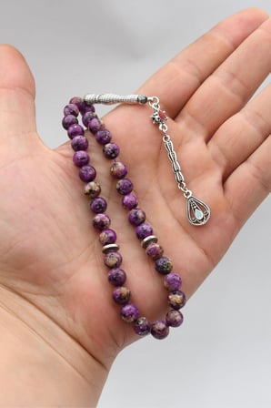 Doğal Jade Taşlı 33'lük Tesbih Metal Püsküllü 8mm Küre Kesim 902845