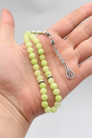 Doğal Jade Yeşim Taşlı 33'lük Tesbih Metal Püsküllü 8mm Küre Kesim 902849