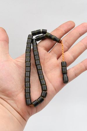Sıkma Kehribar Taşlı 33'lük Tesbih Metal Püsküllü 8mm Küre Kesim 902853