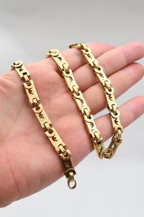 Paslanmaz Çelik Kral Model Kolye Zincir Ve Bileklik 8Mm Altın Kaplama 902915