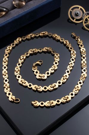 Paslanmaz Çelik Euro Kral Model Kolye Zincir Ve Bileklik 8Mm Altın Kaplama 902917