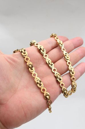 Paslanmaz Çelik Euro Kral Model Kolye Zincir Ve Bileklik 8Mm Altın Kaplama 902917