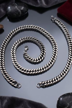 Paslanmaz Çelik Gemici Model Erkek Kolye Zincir Ve Bileklik Set 10Mm 902924