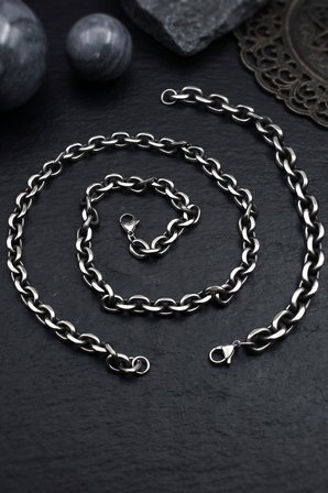 Paslanmaz Çelik Gemici Model Erkek Kolye Zincir Ve Bileklik Set 8 Mm 902926