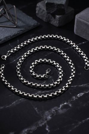 Paslanmaz Çelik Gemici Model Erkek Kolye Zincir Ve Bileklik Set 8 Mm 902927