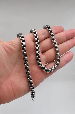 Paslanmaz Çelik Gemici Model Erkek Kolye Zincir Ve Bileklik Set 8 Mm 902927
