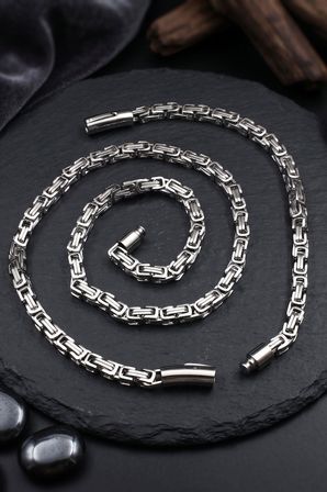 Paslanmaz Çelik Kral Model Erkek Kolye Zincir Ve Bileklik Set 6Mm 902928