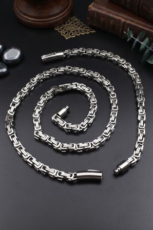 Paslanmaz Çelik Kral Model Erkek Kolye Zincir Ve Bileklik Set 6Mm 902928