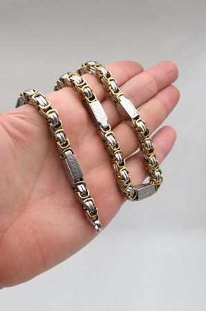 Paslanmaz Çelik Kral Model Erkek Kolye Zincir Ve Bileklik Set 8Mm Grek Desenli 902930