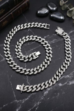 Paslanmaz Çelik Gurmet Model Kolye Zincir Ve Bileklik Set 10Mm Unisex 902934