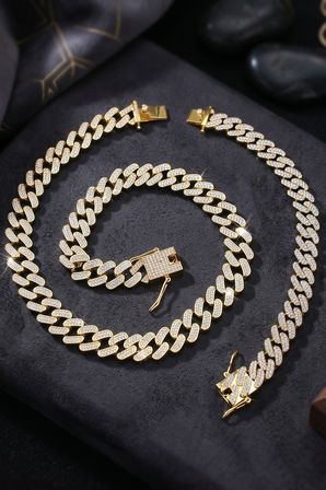 Paslanmaz Çelik Gurmet Model Kolye Zincir Ve Bileklik Set 11Mm Altın Kaplama 902935