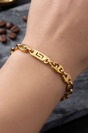 Gemici - Kahve Çekirdeği Model Paslanmaz Çelik Bileklik 6,5Mm Altın Kaplama 902950