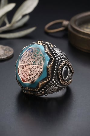 Nas Ve Felak Ve Ihlas Ve Kafirun Sureleri Sıkma Kehribar Taşlı 925 Ayar Gümüş Yüzüğü 902957