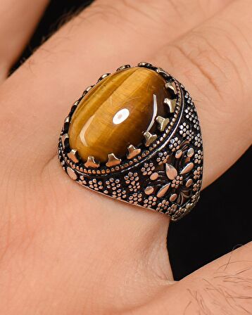 925 Ayar Gümüş Erkek Yüzüğü Kaplangözü Taşlı