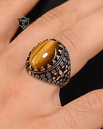 925 Ayar Gümüş Erkek Yüzüğü Kaplangözü Taşlı