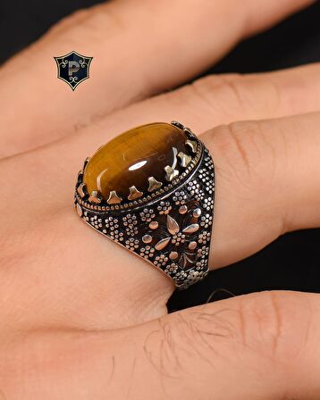 925 Ayar Gümüş Erkek Yüzüğü Kaplangözü Taşlı