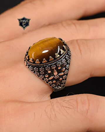 925 Ayar Gümüş Erkek Yüzüğü Kaplangözü Taşlı