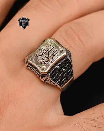 (La İlahe İllallah Muhammeden Resulullah ) Yazlı 925 Ayar Gümüş Erkek Yüzüğü Kelime-İ Tevhid 