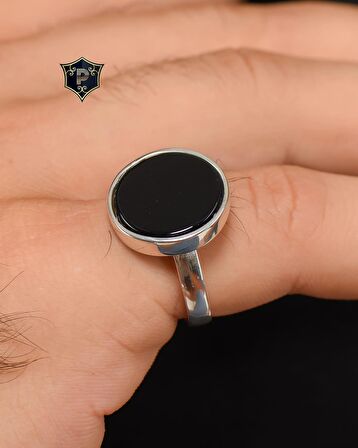 Gümüş Erkek Yüzük Siyah Oniks Taşlı