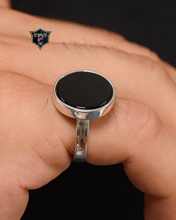 Gümüş Erkek Yüzük Siyah Oniks Taşlı