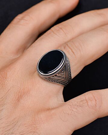 925 Ayar Gümüş Erkek Yüzüğü Oniks Taşlı