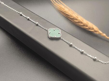 Van Cleef Modeli Malakit Taşlı Gümüş Kadın Bileklik