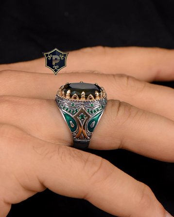 925 Ayar Gümüş Erkek Yüzüğü Peridot Taşlı Zirkon Taş Süslemeli 