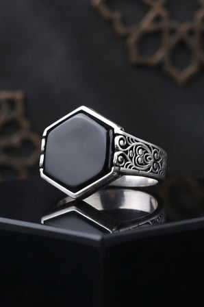 Oniks Taşlı 925 Ayar Gümüş Yüzük 903043