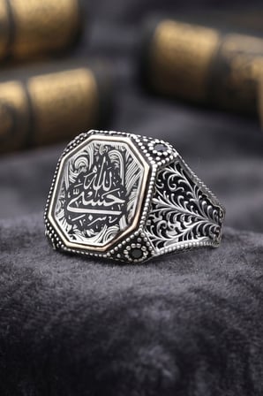 Hasbiyallah Yazılı (ALLAH BANA YETER) 925 Ayar Gümüş Yüzük Mineli 903091