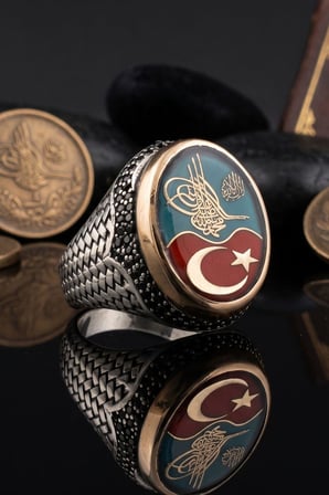Ay Yıldızlı - Osmanlı Tuğralı - Kelime-i Tevhid Yazlı 925 Ayar Gümüş Yüzük 903104