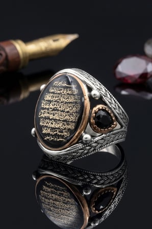 925 Ayar Gümüş Yüzük Ayetel Kürsi Mineli 903108