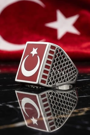 Ay Yıldızlı Mineli 925 Ayar Gümüş Yüzük 903127