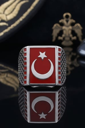 Ay Yıldızlı Mineli 925 Ayar Gümüş Yüzük 903127