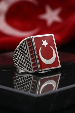 Ay Yıldızlı Mineli 925 Ayar Gümüş Yüzük 903127