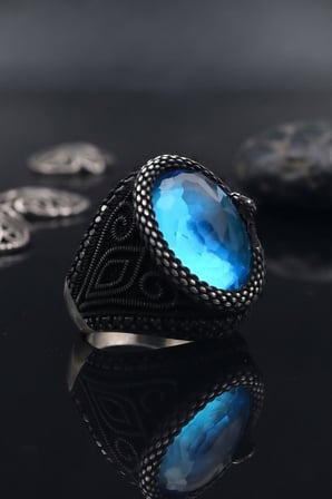 Yılan Figürlü Aquamarine - AQUA MARİN Taşlı 925 Ayar Gümüş Yüzük 903154